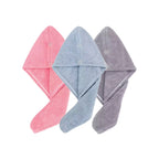 Absorbent hair towel wrap for women, available in pink, blue, and gray