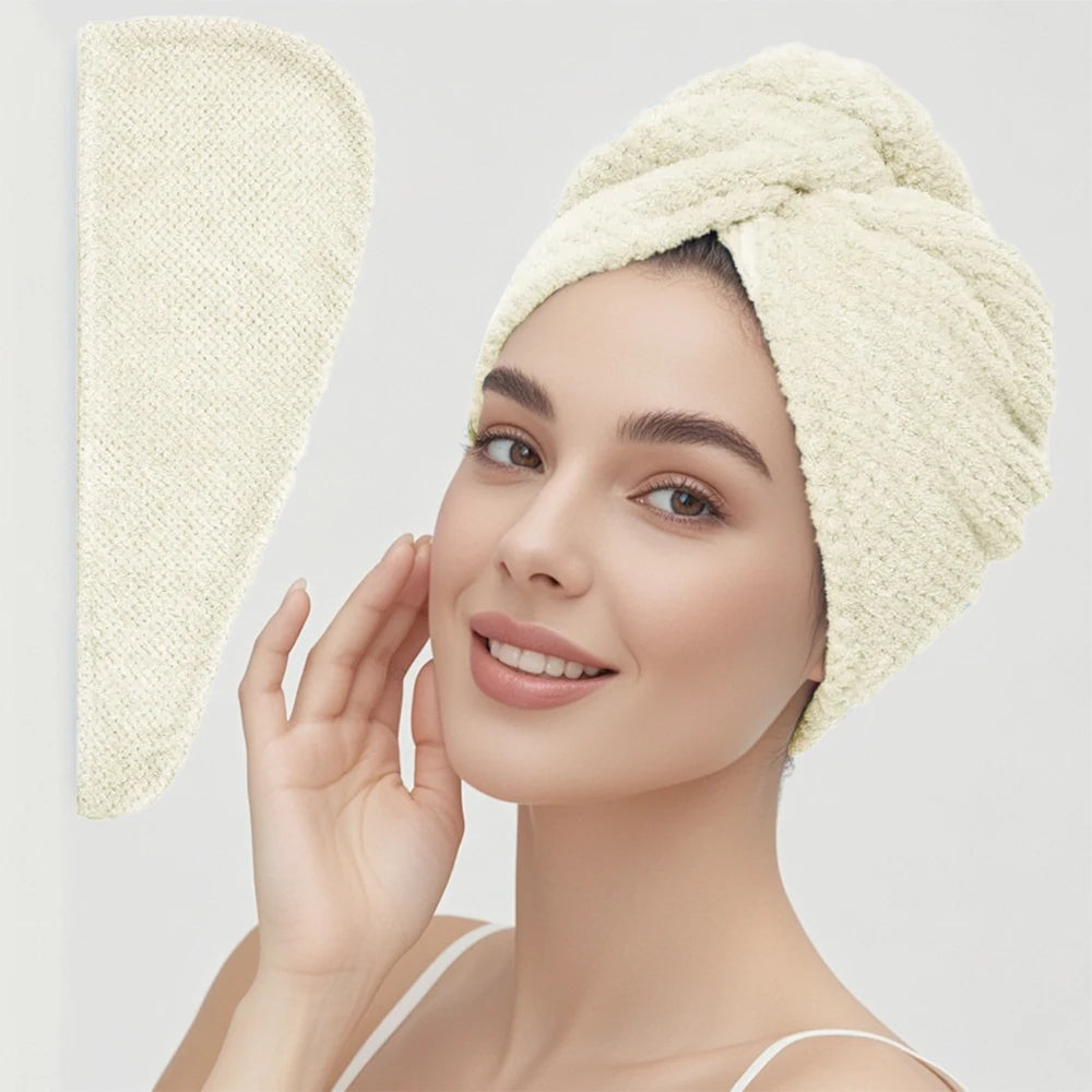 Cream absorbent hair towel wrap for women, perfect for quick drying