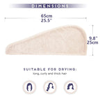 Absorbent hair towel wrap for women, soft beige fabric, ideal for drying hair