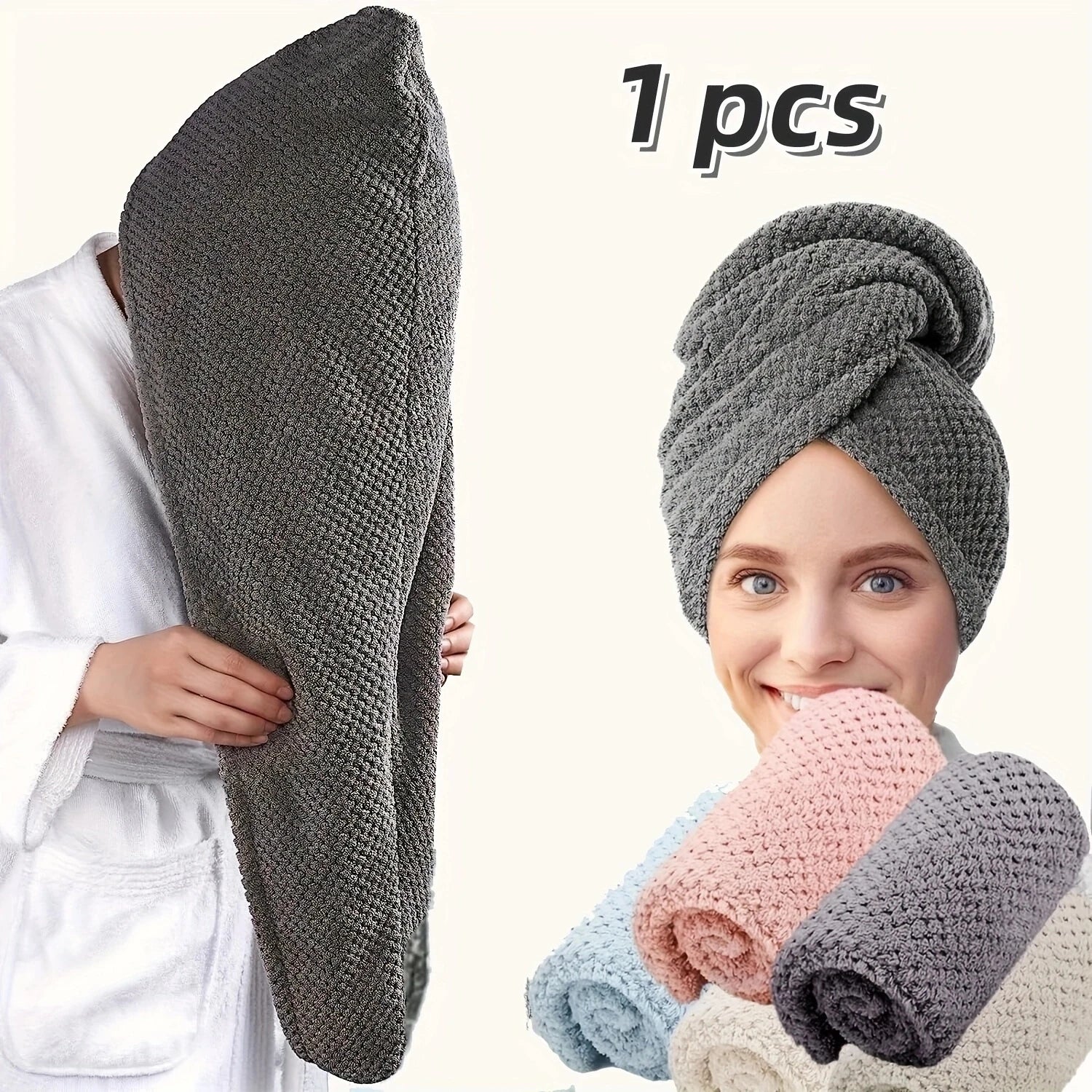 Absorbent hair towel wrap for women in gray, ideal for drying hair