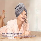 Gray absorbent hair towel wrap for women, quick-drying and soft