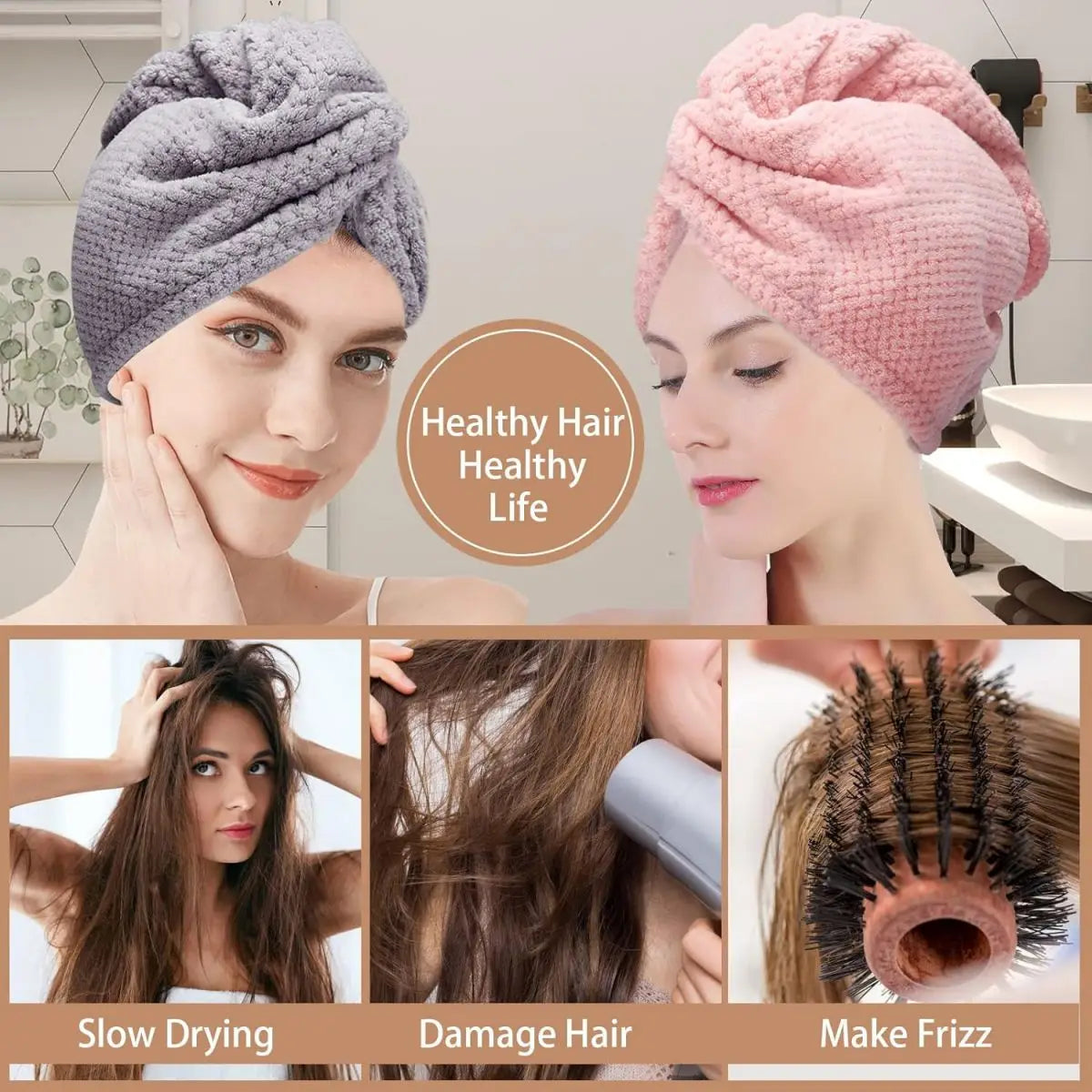 Absorbent hair towel wrap for women, soft microfiber, quick drying