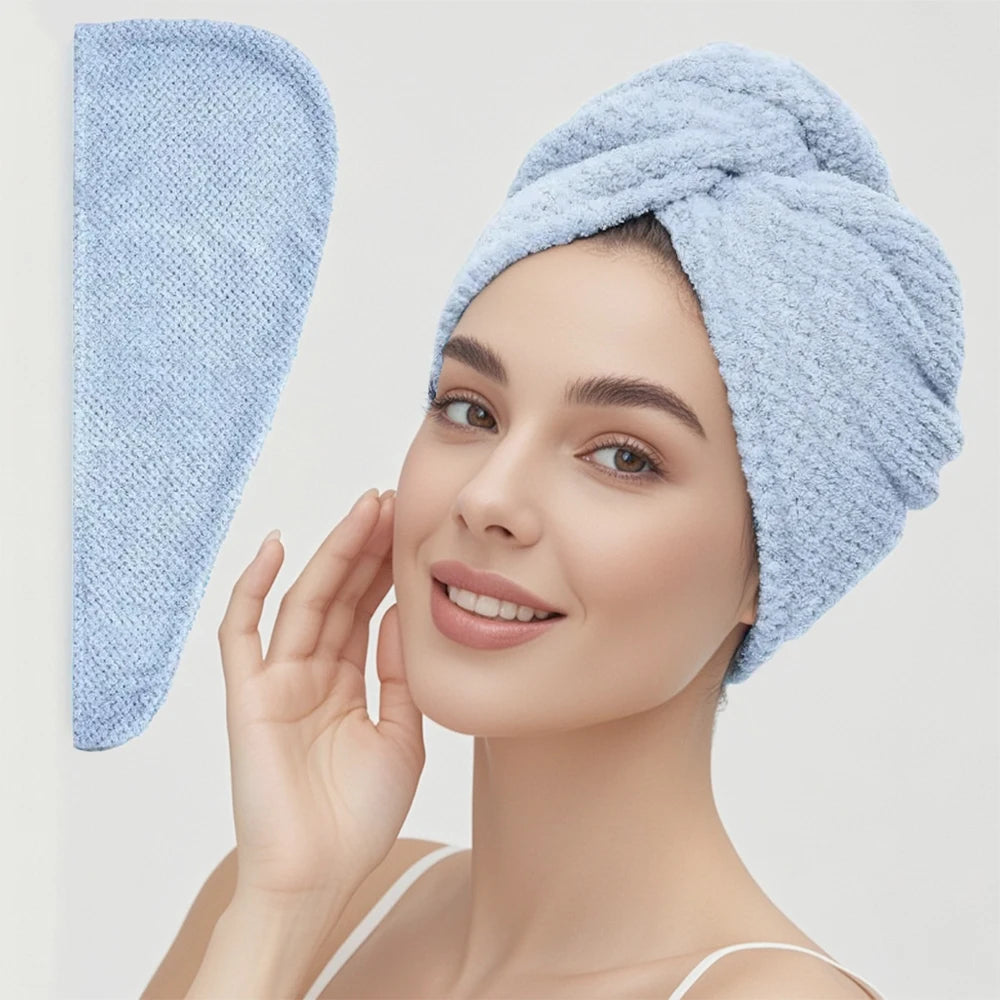 Blue absorbent hair towel wrap for women, soft microfiber material