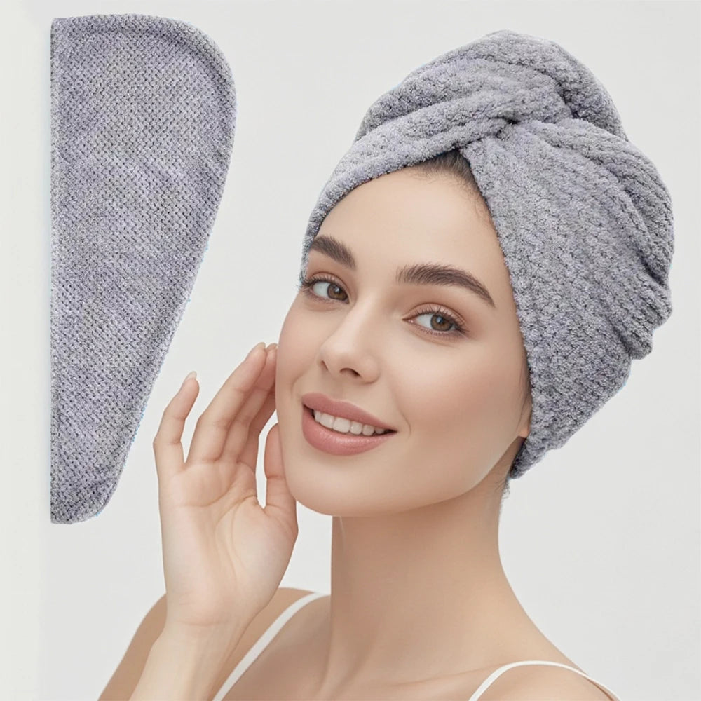 Gray absorbent hair towel wrap for women, ideal for quick drying
