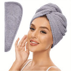 Gray absorbent hair towel wrap for women, perfect for quick drying