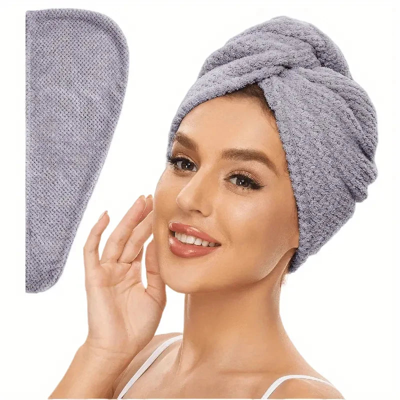 Gray absorbent hair towel wrap for women, perfect for quick drying