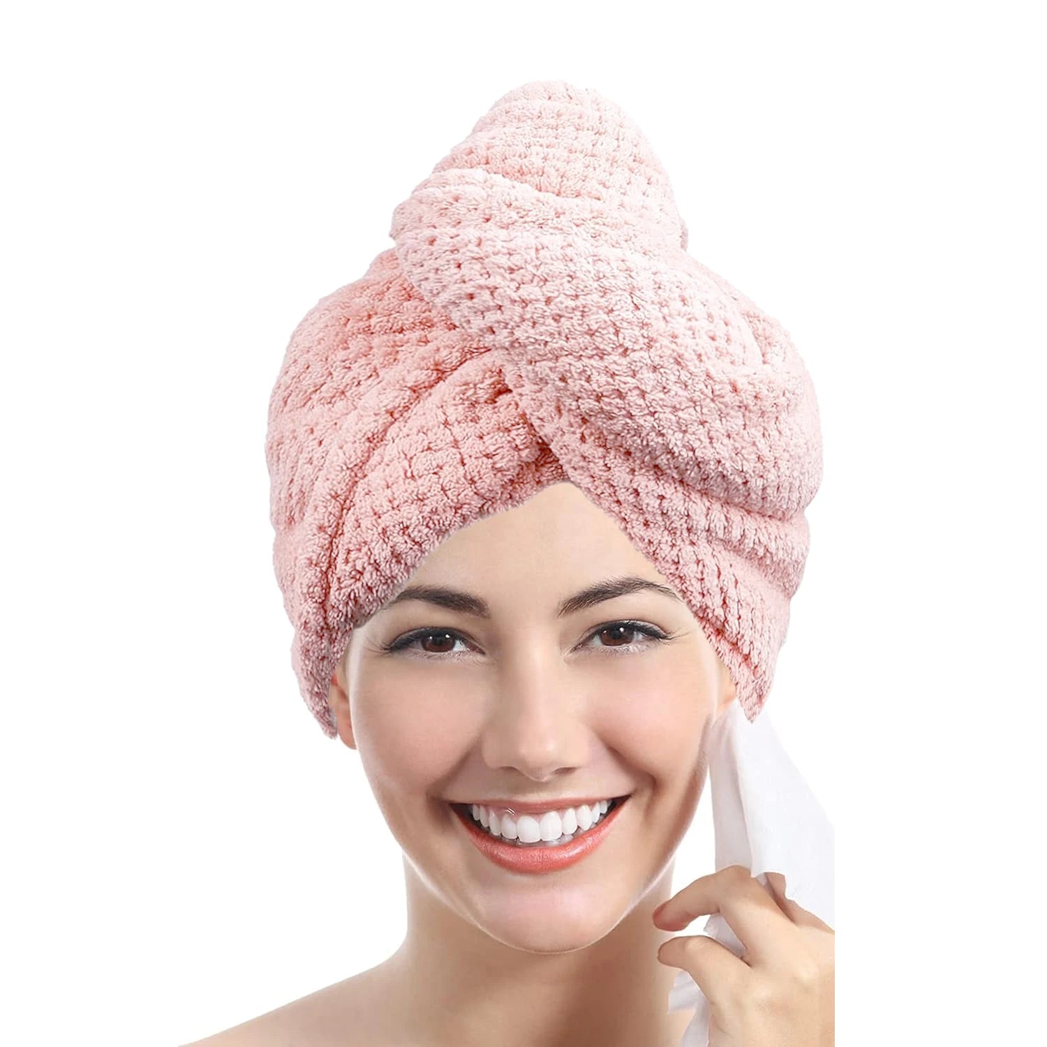 Pink absorbent hair towel wrap for women, quick-drying and soft