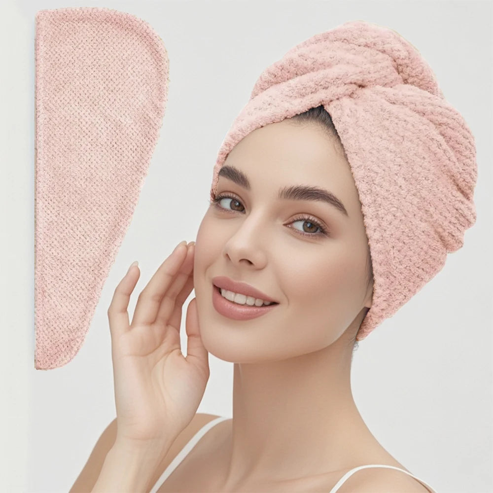 Pink absorbent hair towel wrap for women, soft microfiber for quick drying