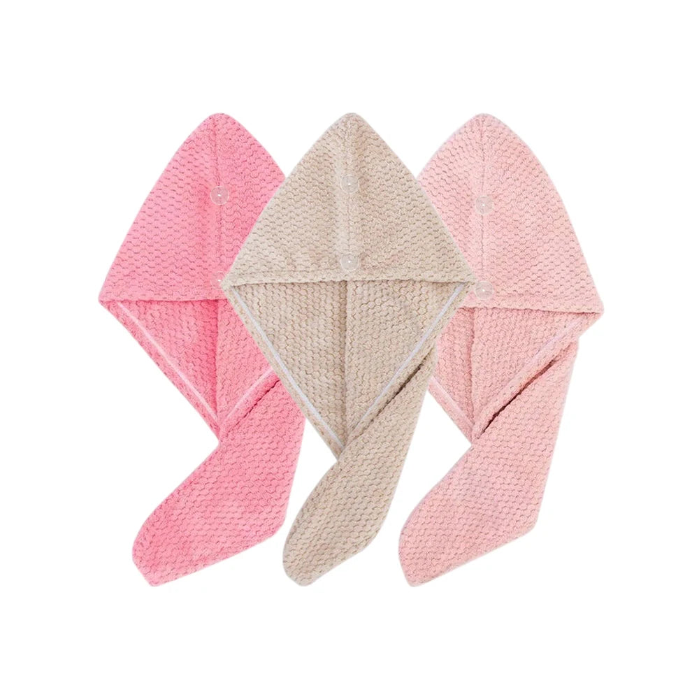 Absorbent hair towel wrap for women in pink and beige colors