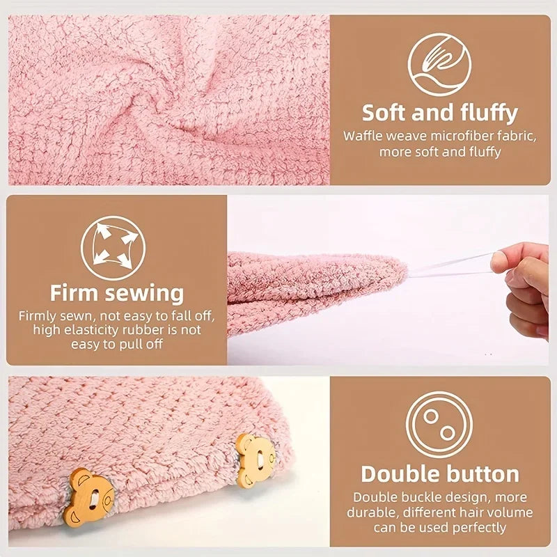 Pink absorbent hair towel wrap for women, soft microfiber material, perfect for drying hair