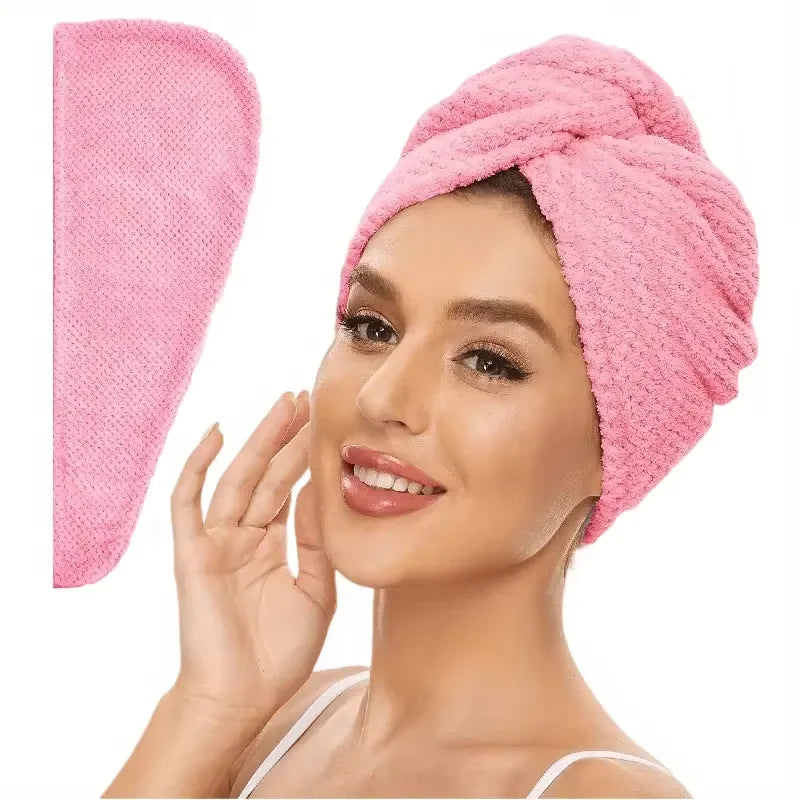 Pink absorbent hair towel wrap for women, perfect for quick drying