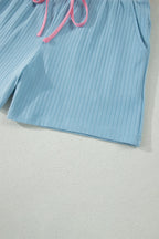 Colorblock Trim Ribbed Top & Shorts Set