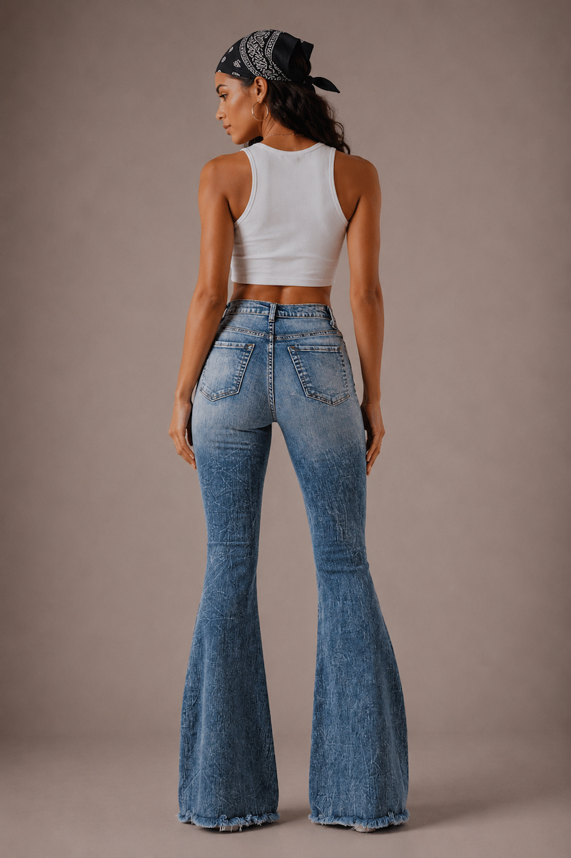 Storm Bell Bottom Jean in Stone Wash