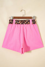 Leopard Contrast Belt Pleated Wide Leg Shorts