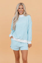 Stripe Oversized Mock Neck Sweatshirt & Shorts Set