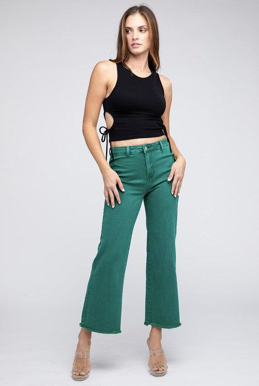 Women's Jeans Acid Wash Frayed Cutoff Hem Straight Wide Pants