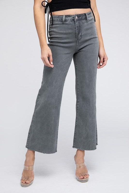 Women's Jeans Acid Wash Frayed Cutoff Hem Straight Wide Pants