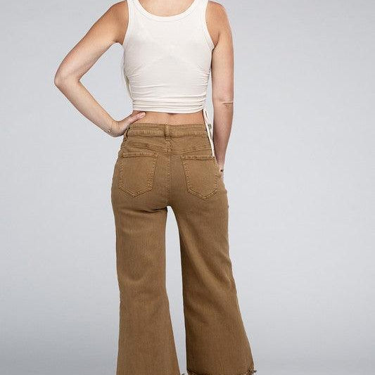 Women's Jeans Acid Washed High Waist Frayed Hem Straight Pants Jeans