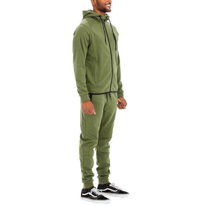 Men's 2PC Track Set by WEIV in Olive Green, perfect activewear for vacations