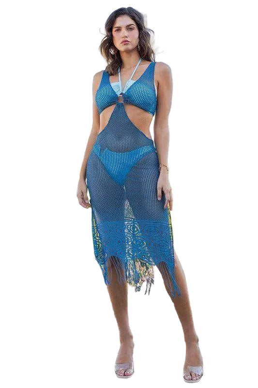 Swimwear - Relaxing Crochet With Tinsel Bottom Mid Cutout - VacationGrabs