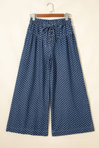 Polka Dot Button Up Pleated Wide Leg Jeans