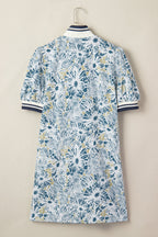 Floral Stripe Patchwork Collared Short Sleeve Mini Dress