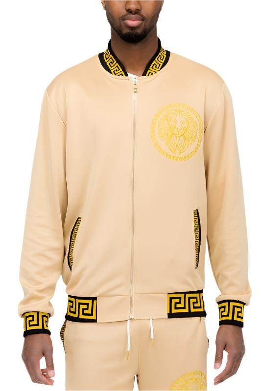 Men's beige tracksuit jacket, smooth fabric, stylish for casual wear