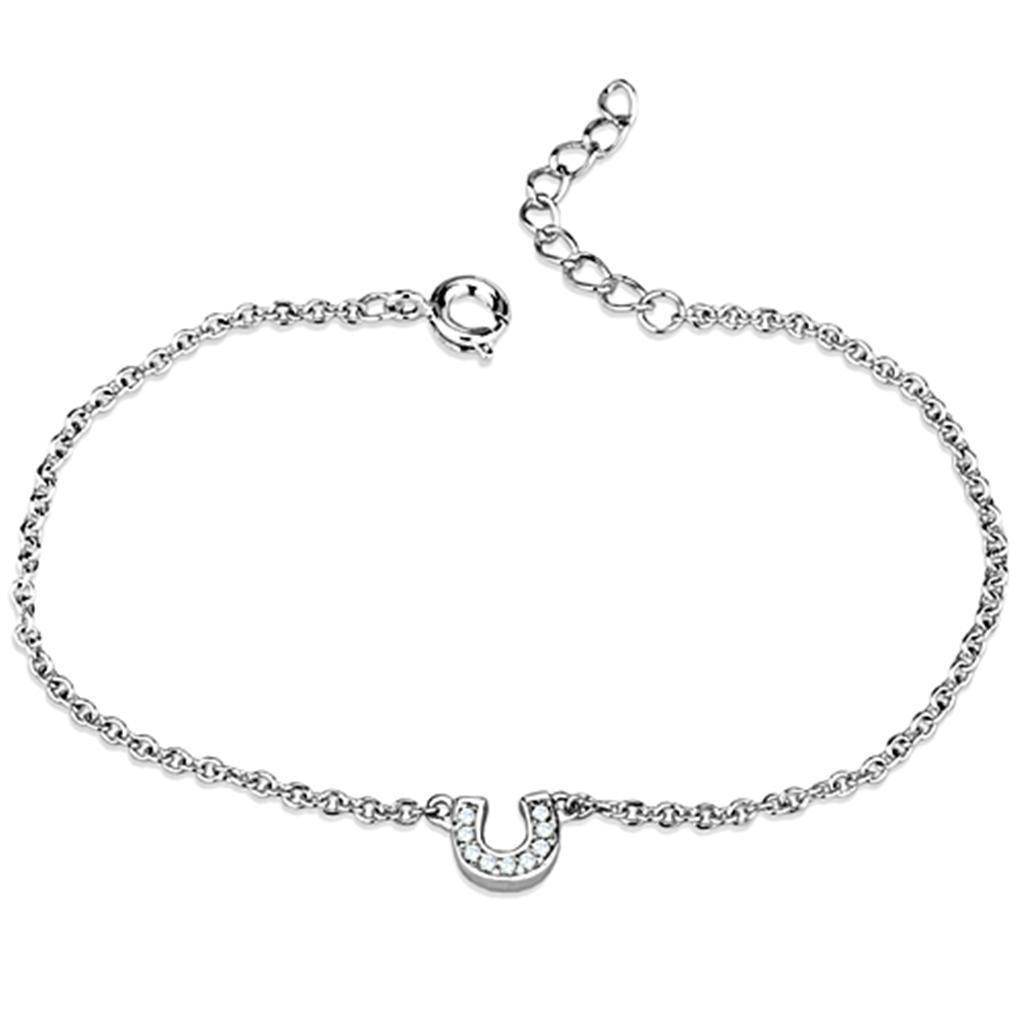 Adjustable rhodium plated bracelet featuring a sparkling charm for women