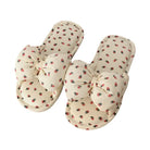 Miss Sparkling women's adorable plush bow slippers with strawberry print on cream background
