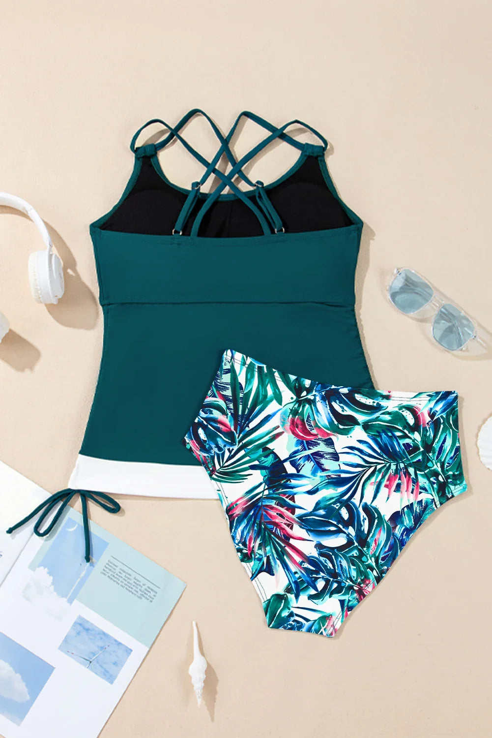 Haut de tankini colorblock et ensemble bikini taille haute