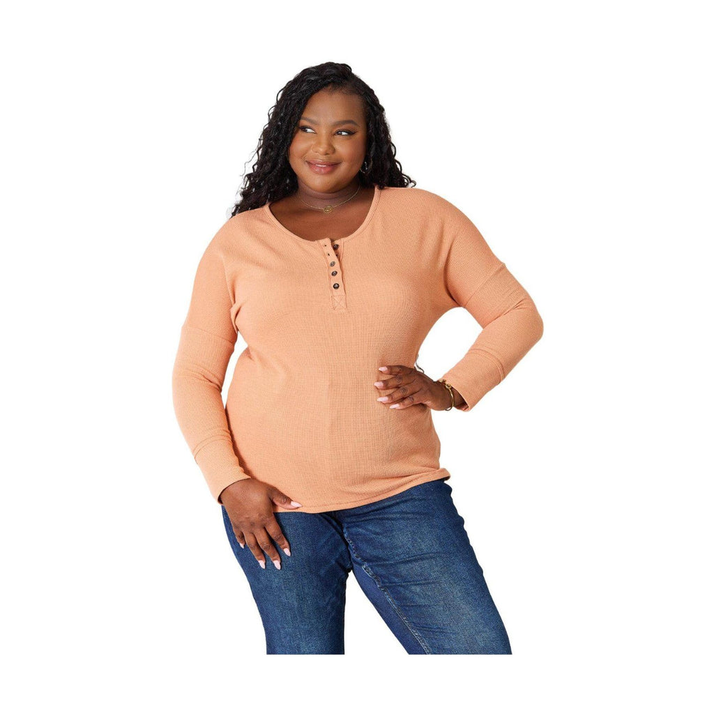 Basic Bae Half Button Long Sleeve Top - VacationGrabs