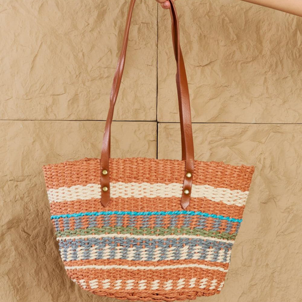 Wallets, Handbags & Accessories Fame By The Sand Straw Braided Striped Tote Bag