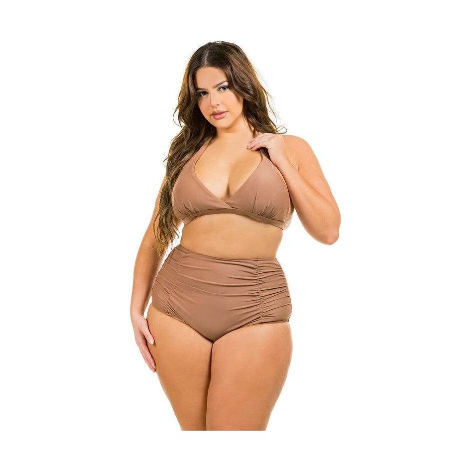 Swimwear - Two Piece High Waist With Rughe Front - VacationGrabs