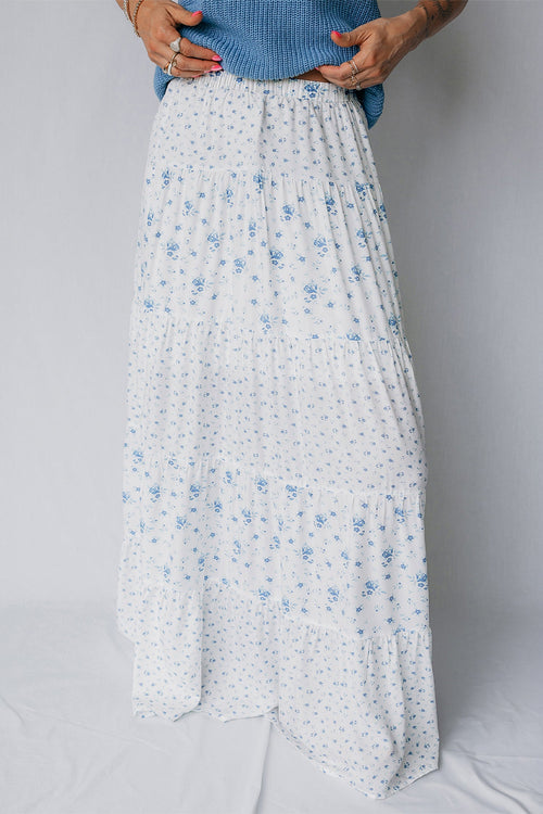Floral Patchwork High Waist Tiered Maxi Skirt