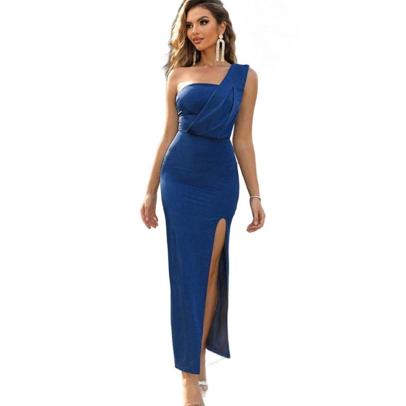 Royal Blue One-Shoulder Maxi Dress - VacationGrabs