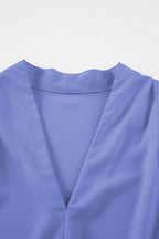 Solid Pleated V-Neck Long Sleeve Blouse