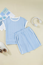 Textured Contrast Trim Crewneck Tee & Pocketed Skirt Set