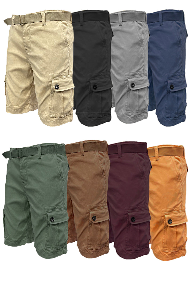 Men's Belted Cargo Shorts with Button Waist