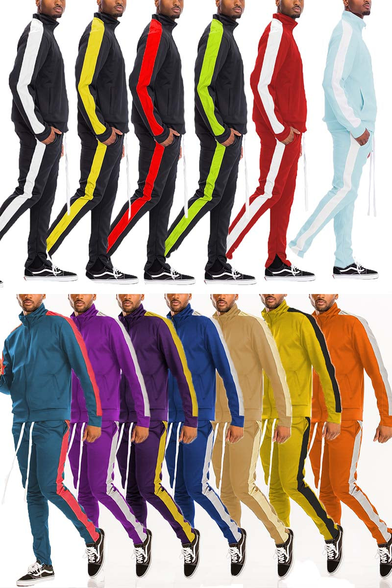 Men's Single Stripe Track Suit – Full Zip Jacket & Pants