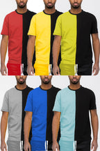 Two-Tone Split Side Stripe Cotton T-Shirt