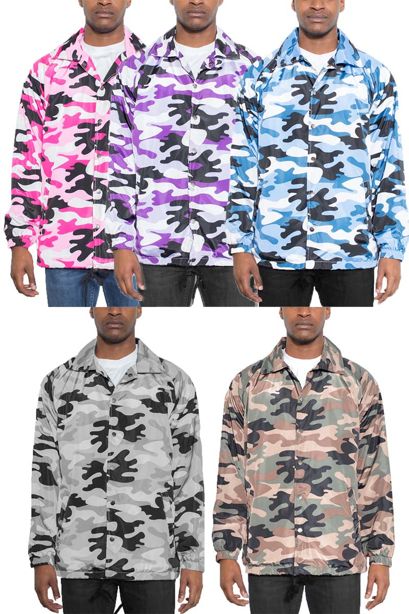 Camo Coach Jacket – Windbreaker with Drawstring Waist