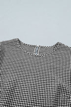 Gingham Plaid Bow Ruffle 3/4 Sleeve Blouse