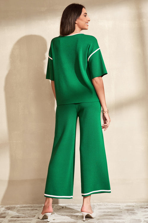Contrast Trim Top and Drawstring Pants Set
