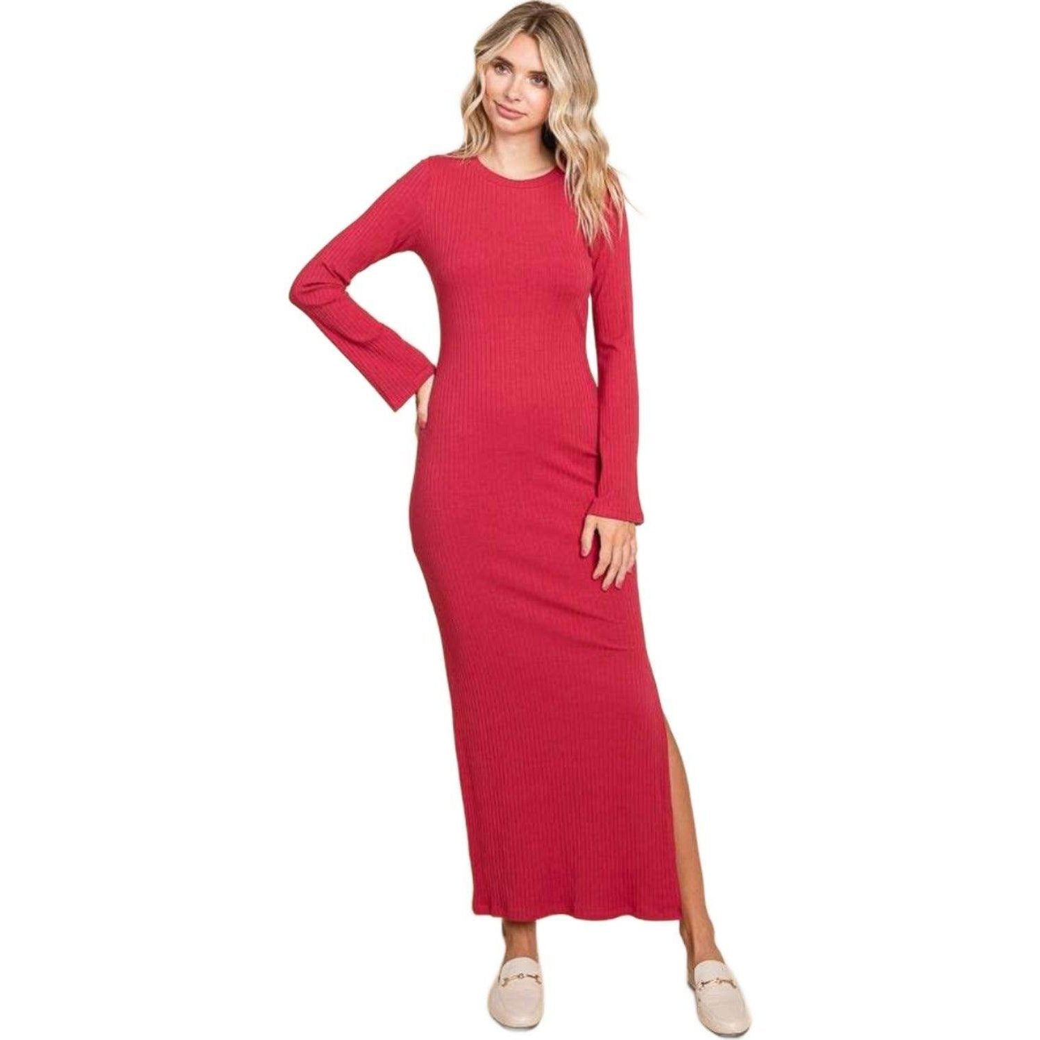 Culture Code Full Size Round Neck Bodycon Bell Maxi Dress - VacationGrabs