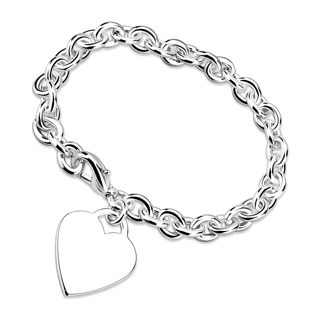 women's silver chain bracelet with heart charm, affordable and vacation quality