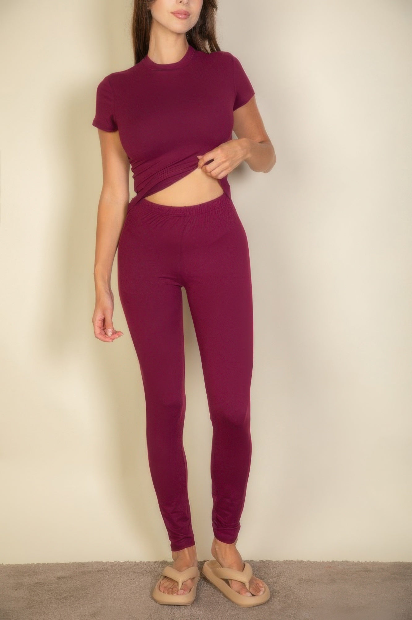 VacationGrabs Women's Burgundy Leggings, perfect affordable leggings for vacation and casual wear