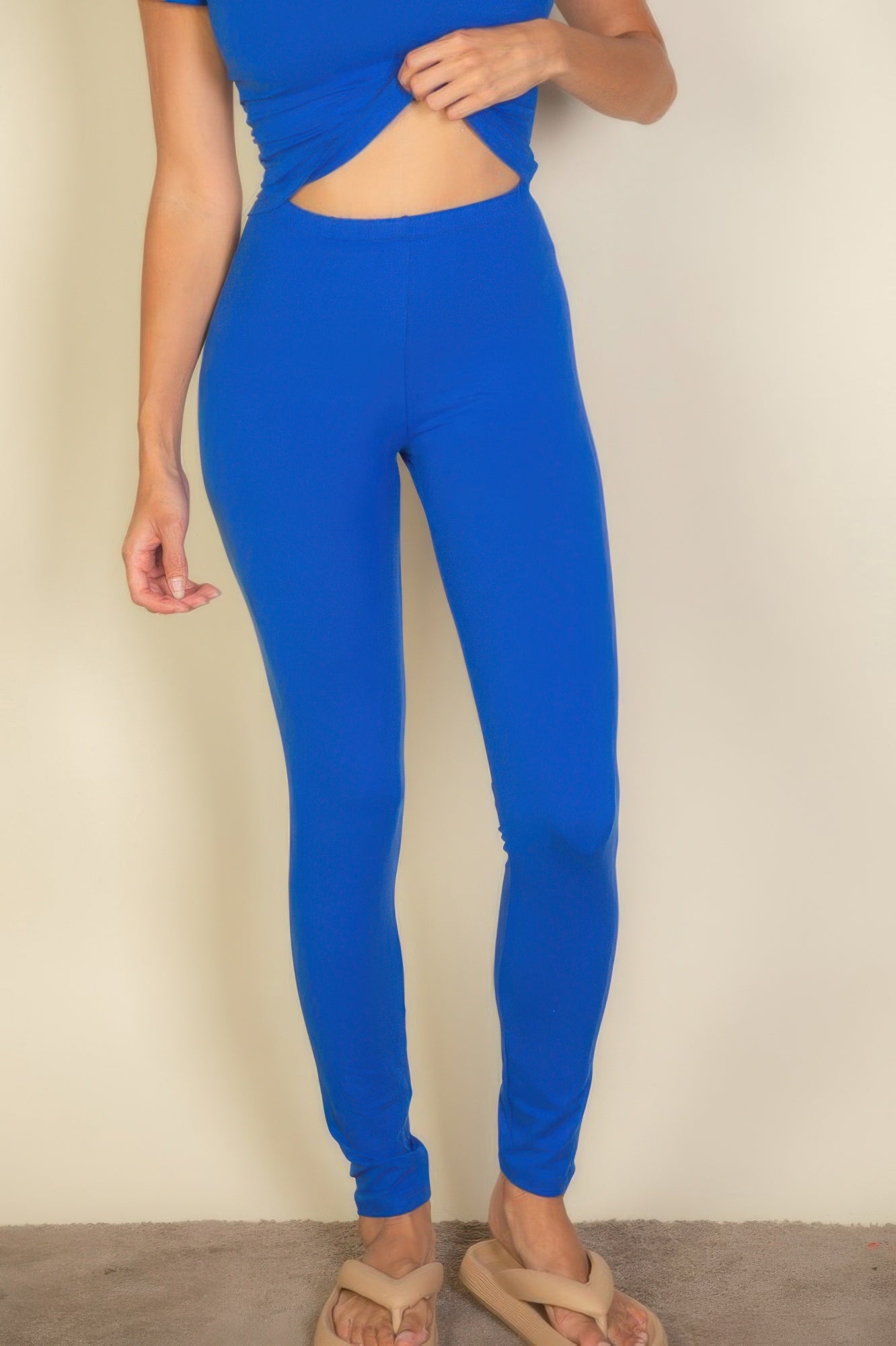 Women's blue leggings from VacationGrabs, perfect affordable leggings for vacation, designed for comfort and style.