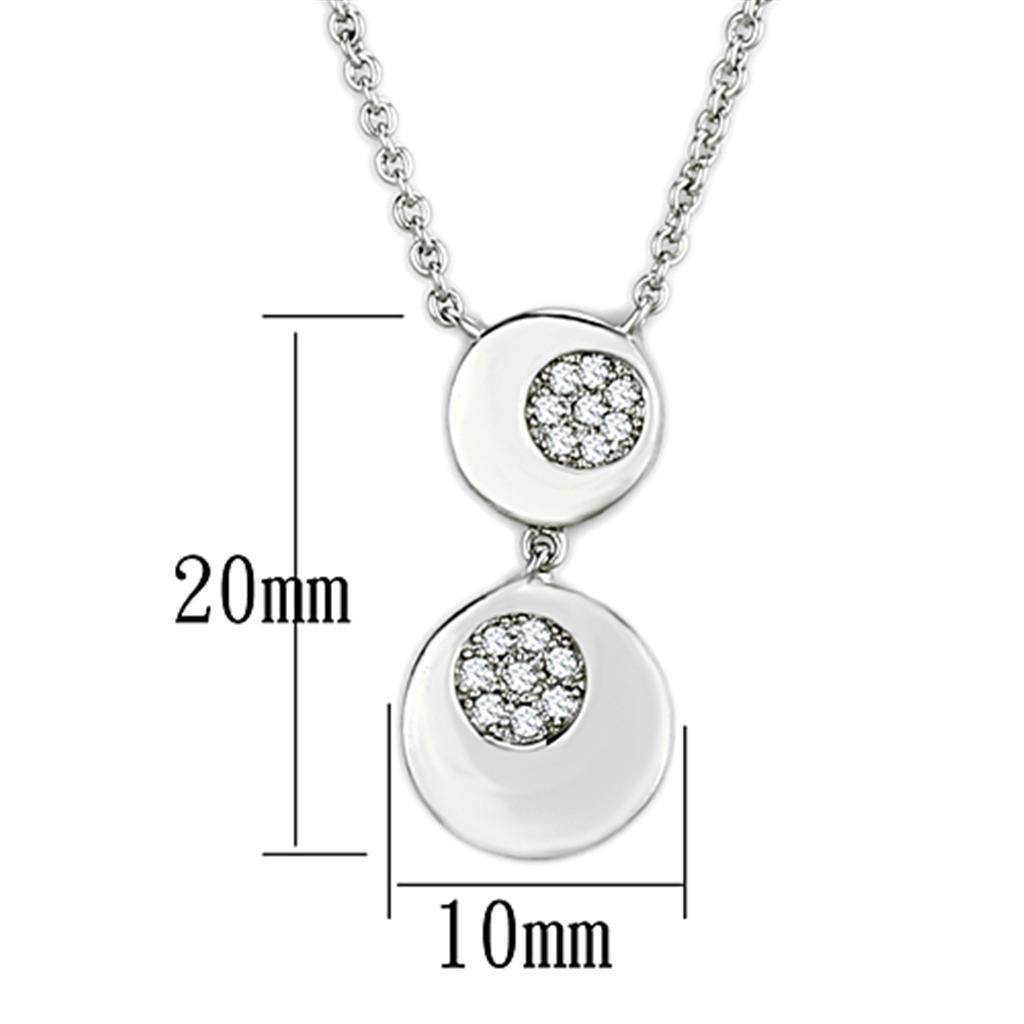 Affordable rhodium jewelry gift necklace featuring two circular pendants with sparkling accents