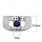 Affordable stainless steel rings for men featuring a blue gemstone and cubic zirconia accents