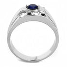 Stylish men's affordable stainless steel rings featuring a blue gemstone and crystal accents